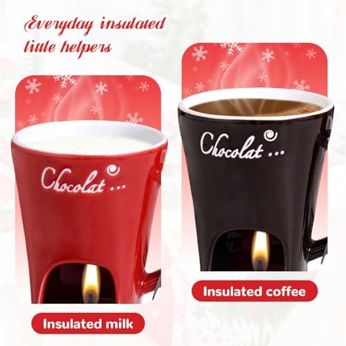 AMZWISH Mini Sweet Fondue Cup, Ceramic Coffee Warmer Mug, Portable