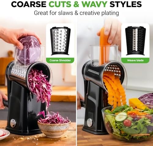 NutriChef 5-in-1 Cheese Grater & Shredder, Black