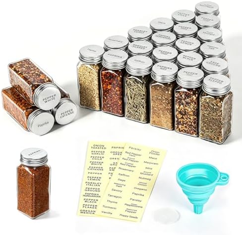 24 Spice Jars with Label Glass Spice Jars Set 4oz Seasoning Containers
