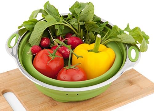 Large Collapsible Silicone Colander/Strainer with Stainless Steel Base