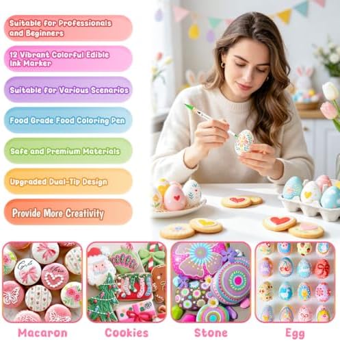 Treedoa Edible Markers for Cookie Decorating,12Pcs Food Coloring Pens
