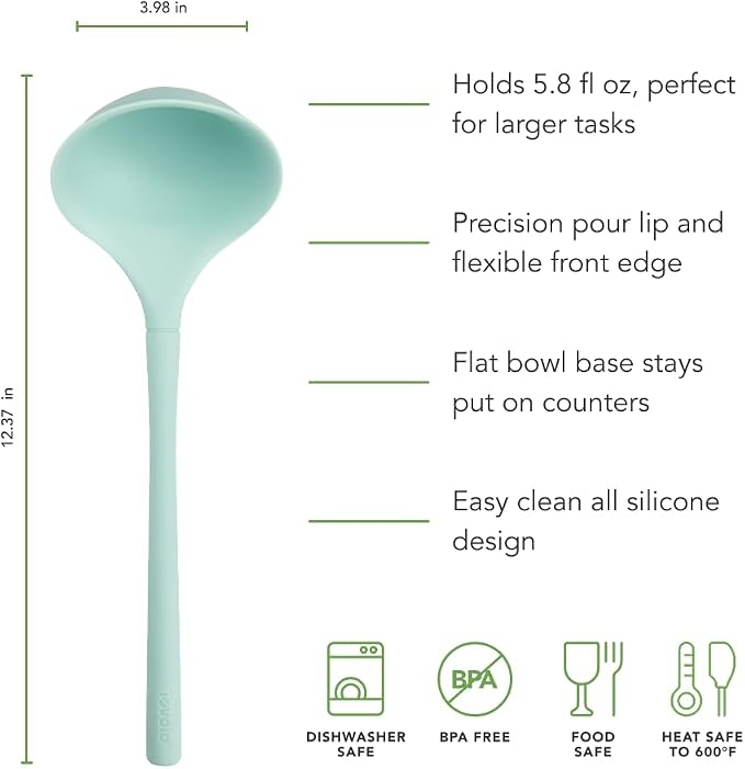 Tovolo Flex Core Silicone Ladle BPA Free Aqua Seafoam Green Deep Silicone Soup - Image 5