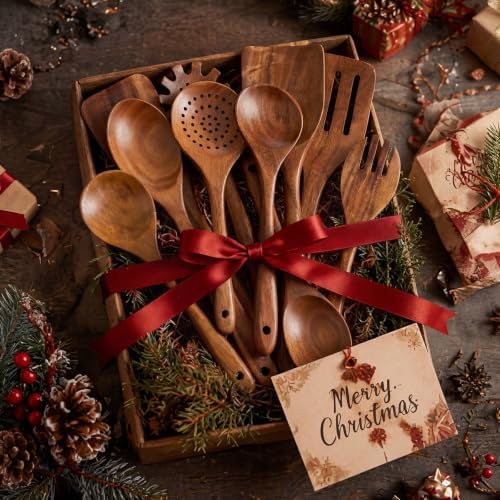 10-Piece Teak Wood Kitchen Utensil Set