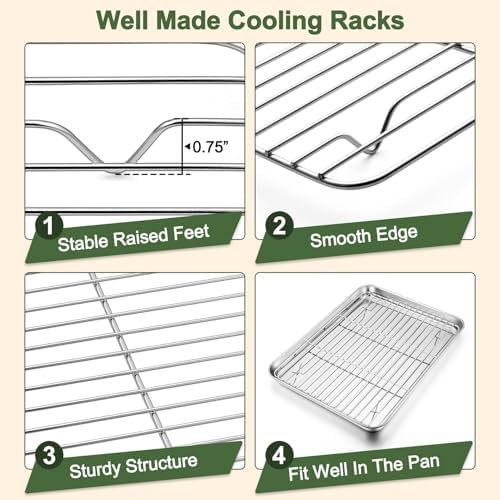 TeamFar Baking Sheet with Rack Set, 3 Pans + 3 Racks, 16/12.5/10.5