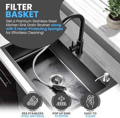 3 in 1 Kitchen Sink Drain Strainer Stopper, SUS Stainless Steel Food