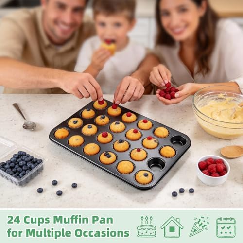 P&P CHEF Mini Muffin Pan, 24-Cup Non-stick Mini Cupcake Pans, 2Pieces