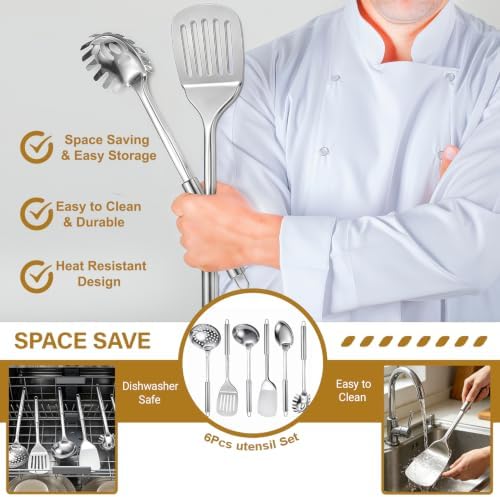 Stainless Steel Kitchen Utensils Set, 6 PCS Metal Cooking Utensils