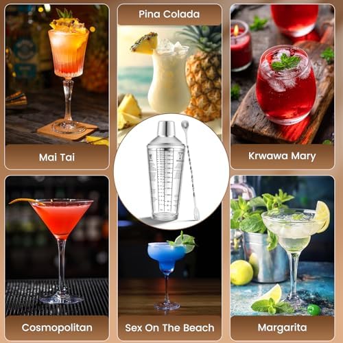 3 Pack Glass Cocktail Shaker Set, 23oz Bartender Kit with Built-in