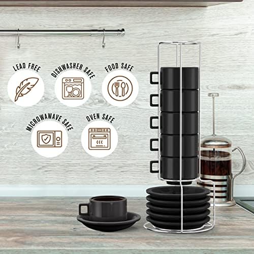 Espresso Cup Set, with Saucers, Spoons, 19 Pieces, Set of 6, 2.5 OZ