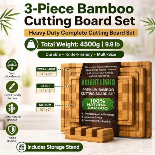 Bamboo Cutting Board Set with Juice Groove, End Grain Cutting Boards