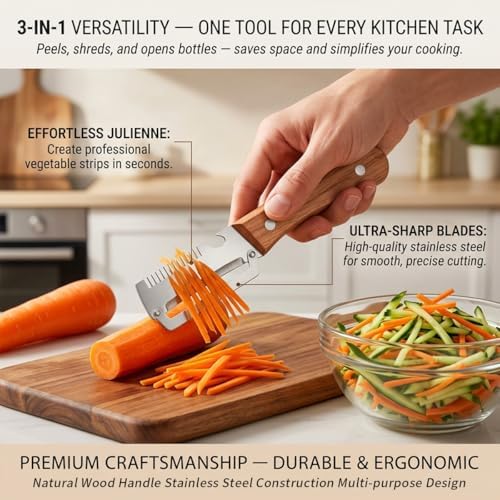 Multi-Functional Vegetable Peeler, 3 in 1 Multi Functional Wooden