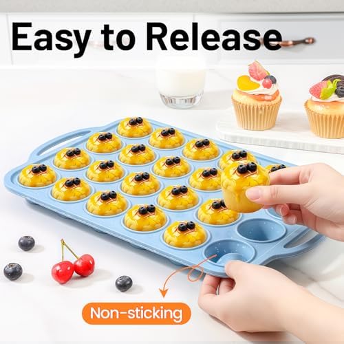 Mini Muffin Pan, Metal Reinforced Frame Cupcake Pans 24-Cup Silicone