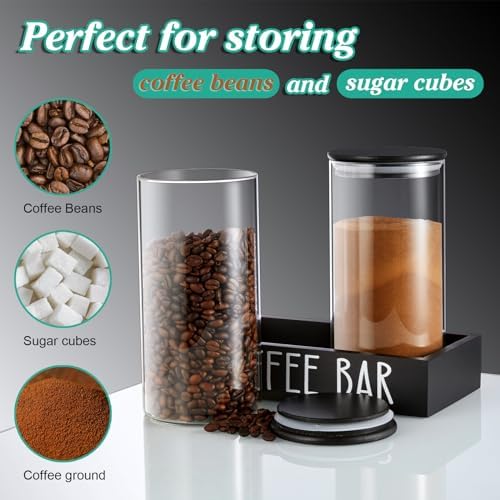 Glass Coffee Canister for Ground Coffee - 2Pcs 45oz Coffee and Sugar