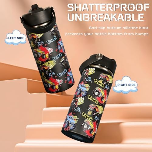 Monster Truck Boys Water Bottle, 16oz Kids Water Bottle Stainless