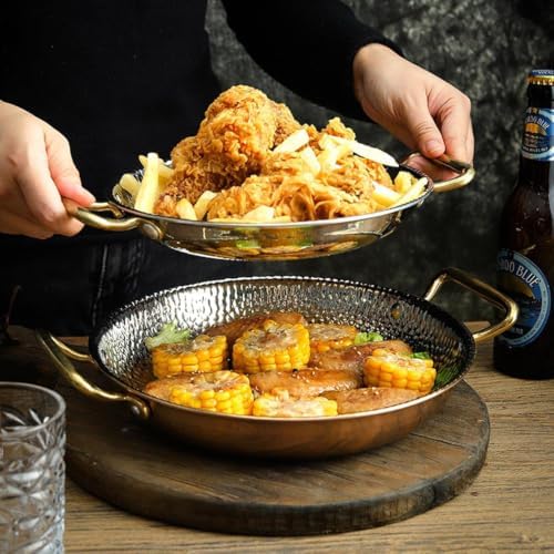 Stainless Steel Paella Pan, Nonstick Flat Bottom Skillet with Double