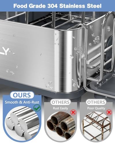 Expandable Dish Drying Rack, 304 Stainless Steel, Gray