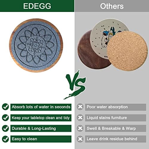 Wood Coasters for Drinks, Absorbent Coaster Sets of 5, Drinks Coasters