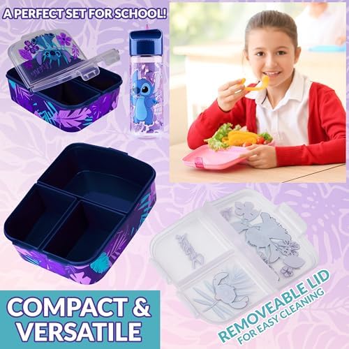 Disney Stitch Kids Lunch Box with Compartments and Water Bottle for