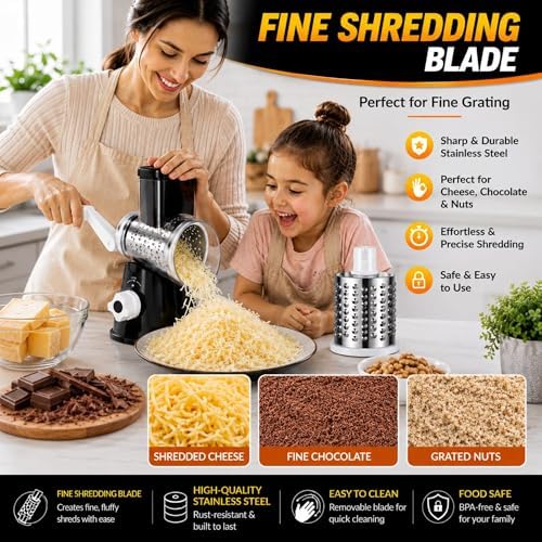 Rotary Cheese Grater with Handle - Hand Crank Vegetable Slicer &
