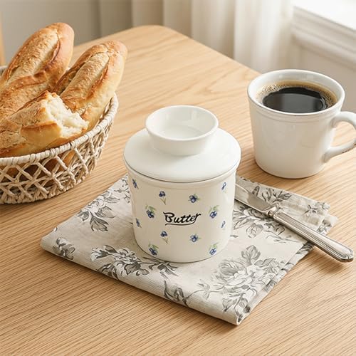Butter Crock with Water Line with Lid, Butter Keeper Soft Spreadable