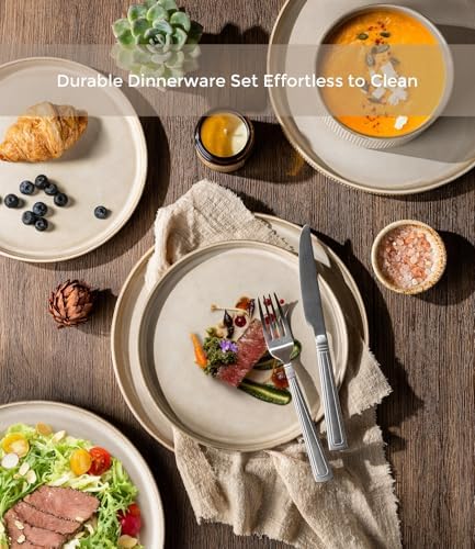 GBHOME Stoneware Dinnerware Sets for 4,12-Piece Plates and Bowls Set
