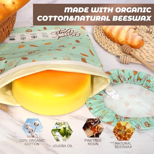 Reusable Beeswax Bread Bags for Homemade Bread and Bowl Cover, Cotton