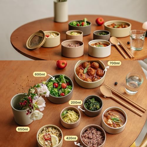 6 Set FIKA One Kitchen Ceramic Round Food Container Set with Glass
