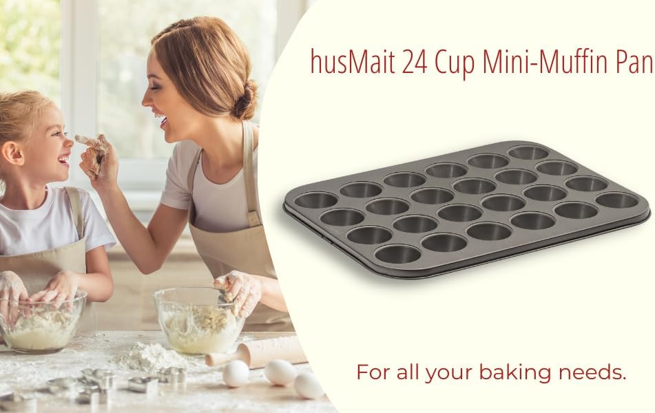 husMait 24-Cup Mini Muffin Pan - Non-Stick Carbon Steel Mini Cupcake