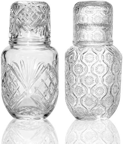 Vintage Bedside Water Carafe and Glass Set, Mouthwash Dispenser for
