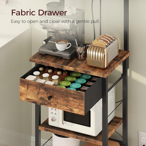 MAHANCRIS Bakers Rack with Drawer, 4 Tiers, Rustic Brown and Black