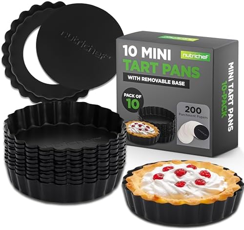NutriChef 10-Piece Nonstick Mini Tart Pans with Removable Bottom