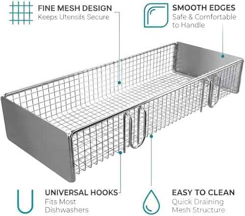 Dishwasher Silverware Basket with Hook, 304 Stainless Steel