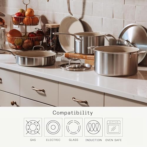 Made In Cookware - 3-Piece (Includes 8",10",12") CeramiClad 2.0 Non Stick Frying Pan Set (Stainless Handle) - 5-Ply Stainless Clad with Stay-Cool Handle - Professional Cookware - Crafted in Italy