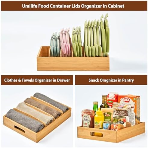 Umilife Large Bamboo Lid Organizer for Kitchen Cabinet