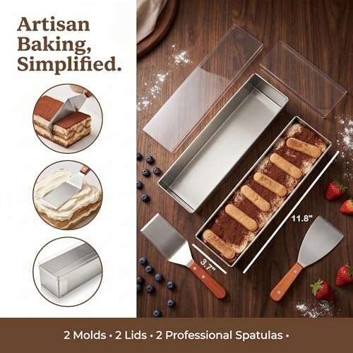 2 Pcs Tiramisu Pan Stainless Steel Rectangle Cake Pan Set with Acrylic