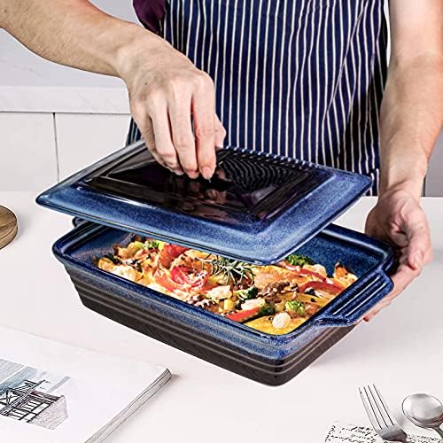 UNICASA 3.2-Quart Blue Ceramic Casserole Dish with Lid