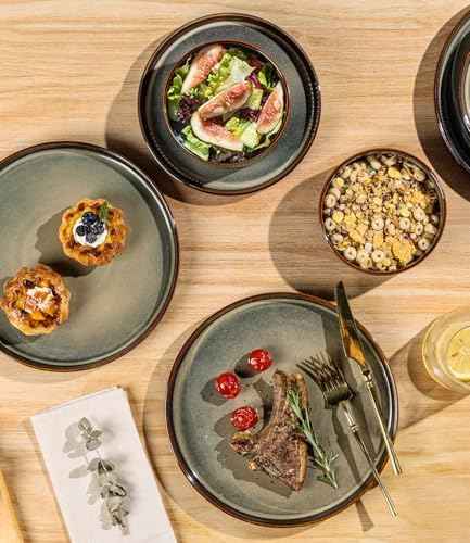 TheTerra Ceramic Dinnerware Set for 8, 24-Piece Plates and Bowls Set