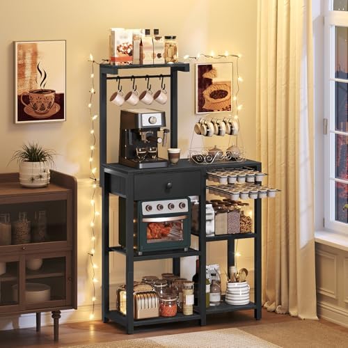 YATINEY 5-Tier Coffee Bar Station with Drawer, Black