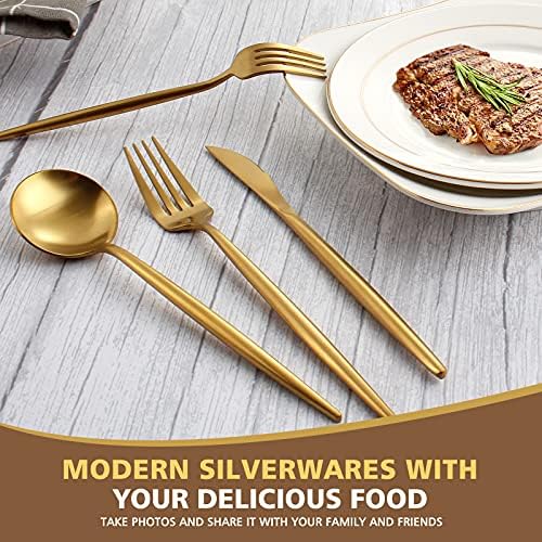 Matte Gold Silverware Set, Oliviola 20-Piece Stainless Steel Flatware