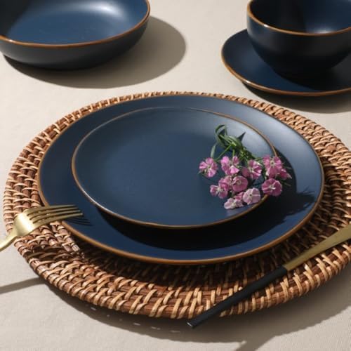 Gibson Home Hazeltine 16-Piece Navy Blue Stoneware Dinnerware Set