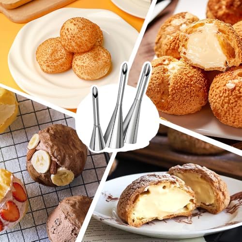 3PCS Puff Cream Filling Piping Tips with 50Piping Bags for