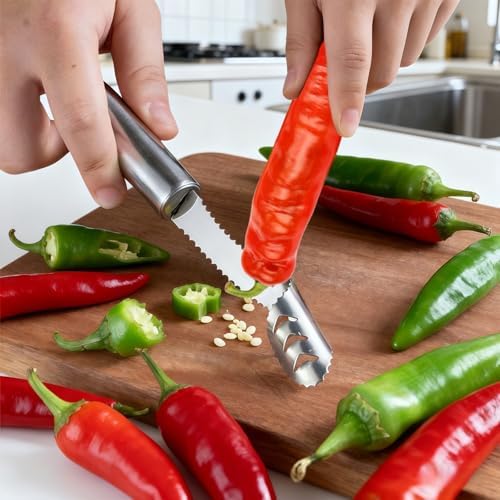 2 Pcs Jalapeno Corer Tool Pepper Corer with Serrated Slice Stainless