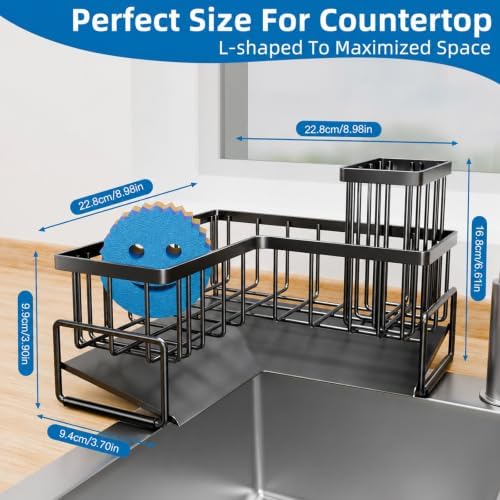 Black L-Shaped Sink Caddy with Drain