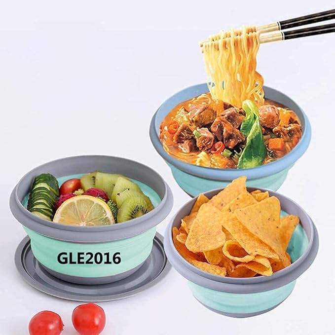 Collapsible Bowl with Lid, 6 PCs Silicone Salad Bowl with Lid Portable