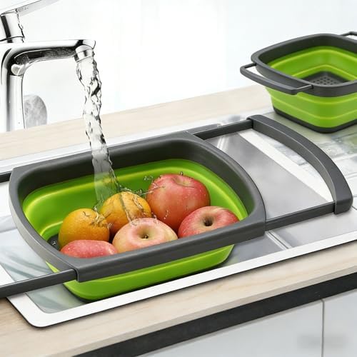 GLOGLOW Over The Sink Colander Collapsible Strainer, Plastic Silicone