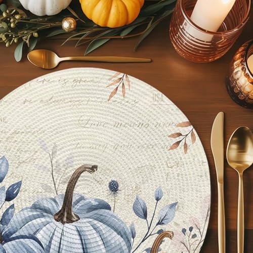 Fall Round Placemats Set of 4 Thanksgiving Blue Pumpkin Place Mats