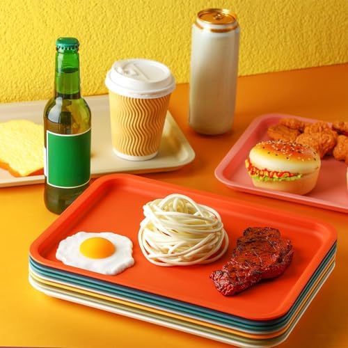Gerrii 18 Pcs Plastic Fast Food Tray Bulk, 9 Colors, 12 x 9 Inch