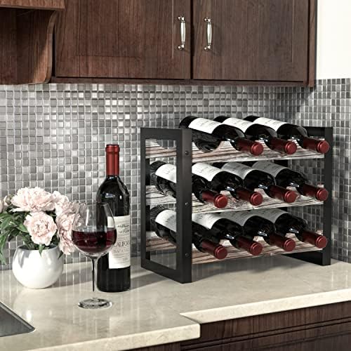 JACKCUBE Design Wine Rack Freestanding Floor 3 Tier Stackable 12 Wine