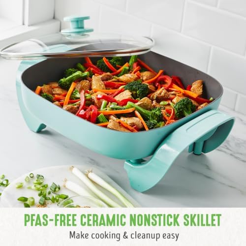 GreenLife 12" 5QT Electric Skillet, Turquoise