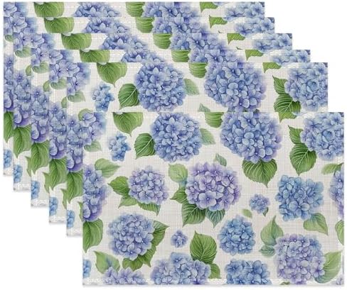 Blue Hydrangea Flower Fabric Placemats,Spring Floral Table Placemats